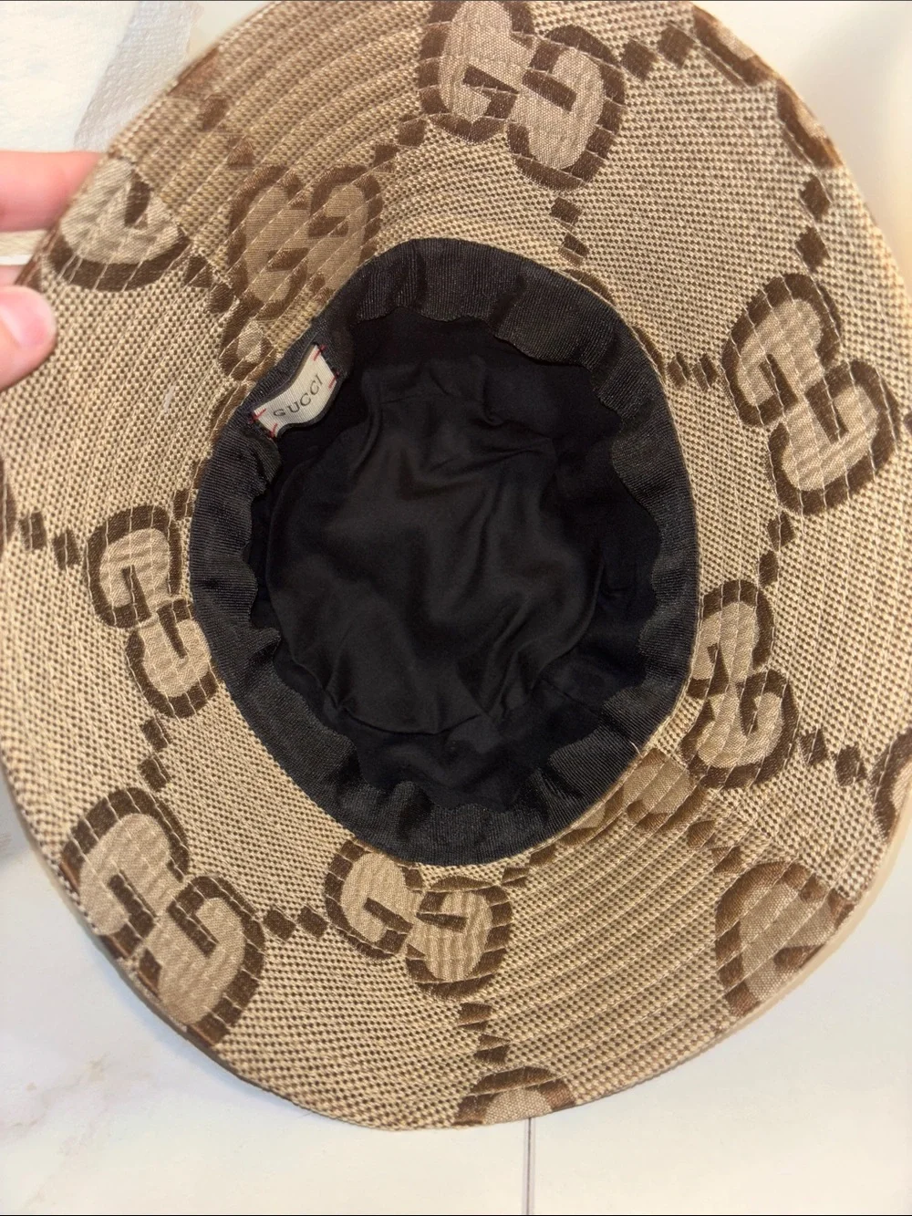 Gold Beige GG Jacquard Bucket Hat with Double G Emblem - Picture 6 of 7